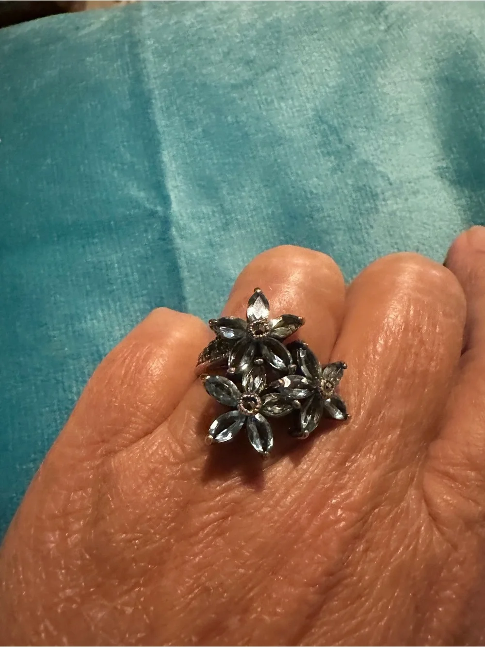 Floral Cluster Statement Ring in Blue-Grey